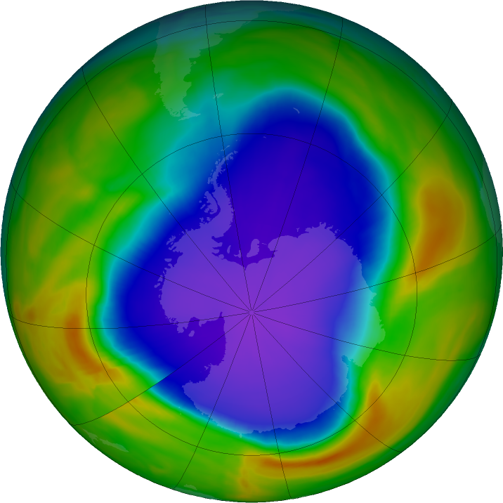 Antarctic ozone map for 19 October 2018